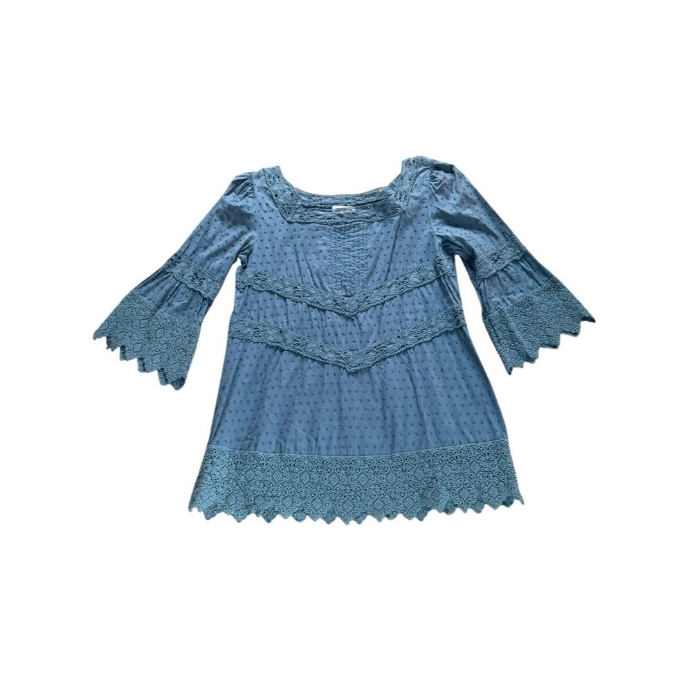 Sundance Blouse Top Boho Swiss Dot Lace Bell Sleeve Cotton Womens Medium Large
